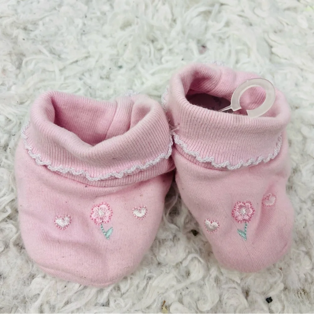 Koala baby Pink floral embroidered cotton Baby Booties size 0-6 months